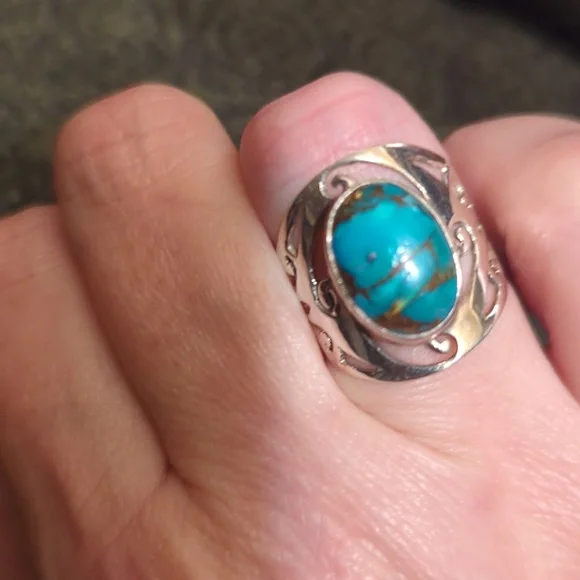 Turquoise sterling silver 925 Ring, size 7 - Picture 3 of 9